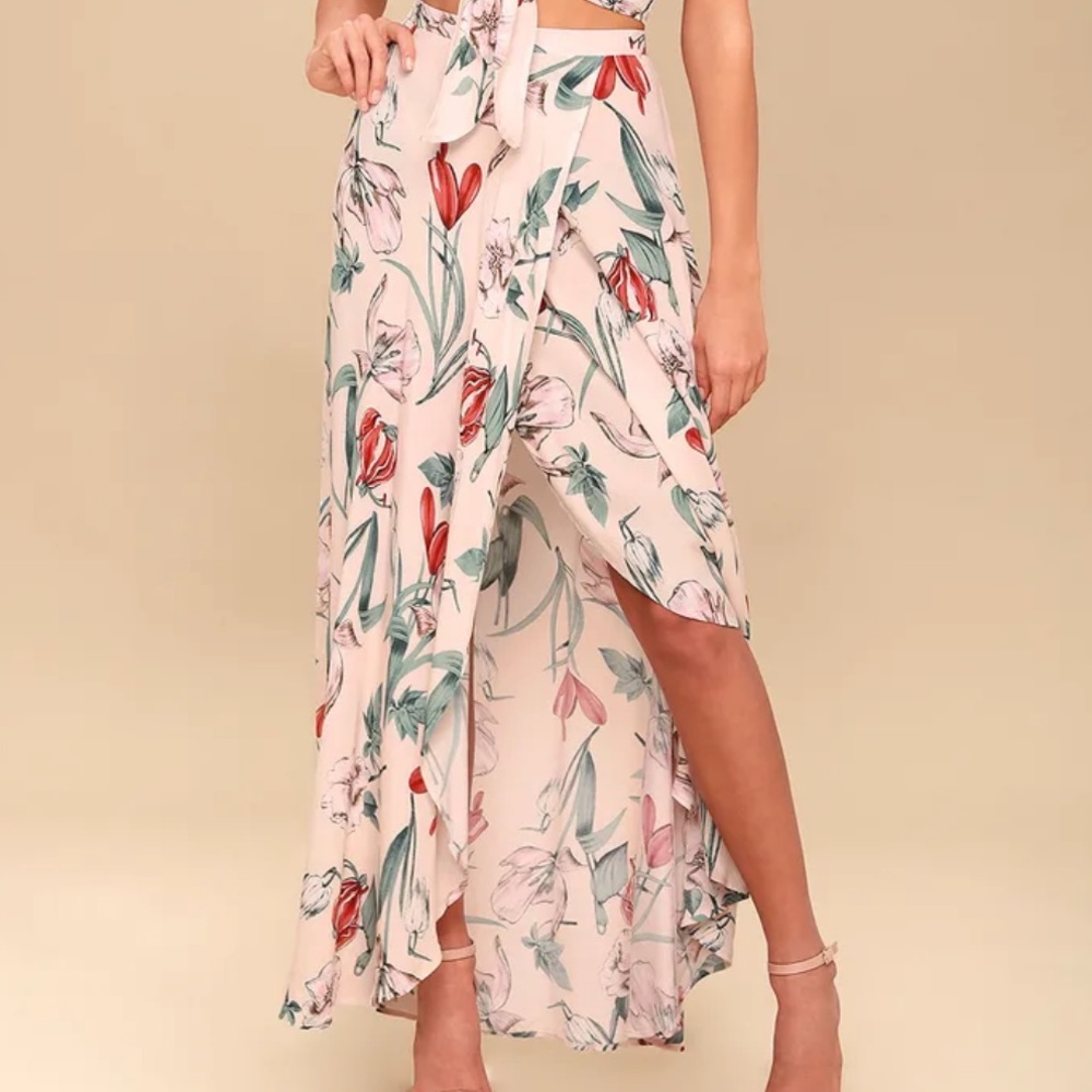 Lulu's Floral Maxi Skirt in Pink and Green